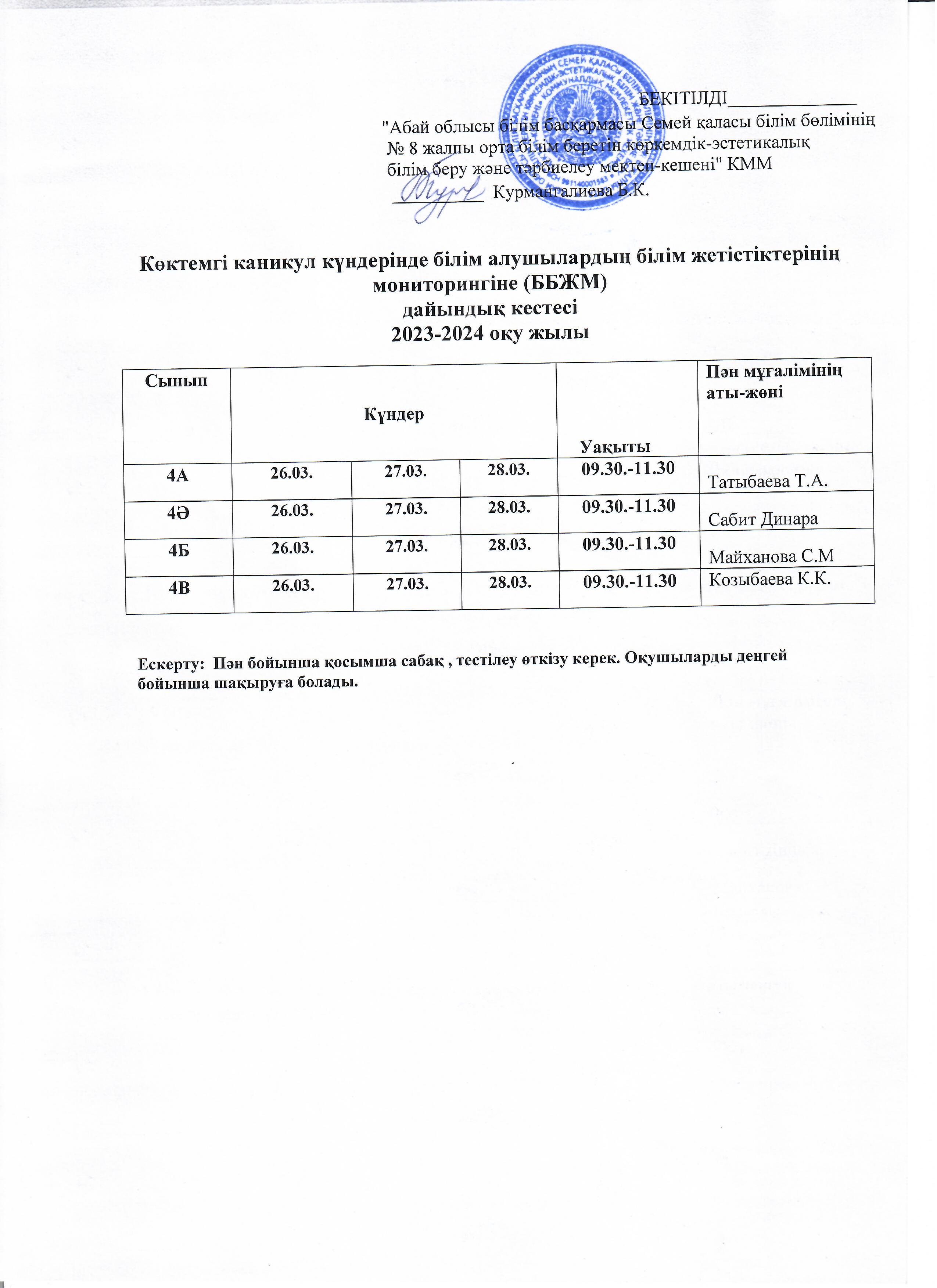 ББЖМ дайындық кестесі