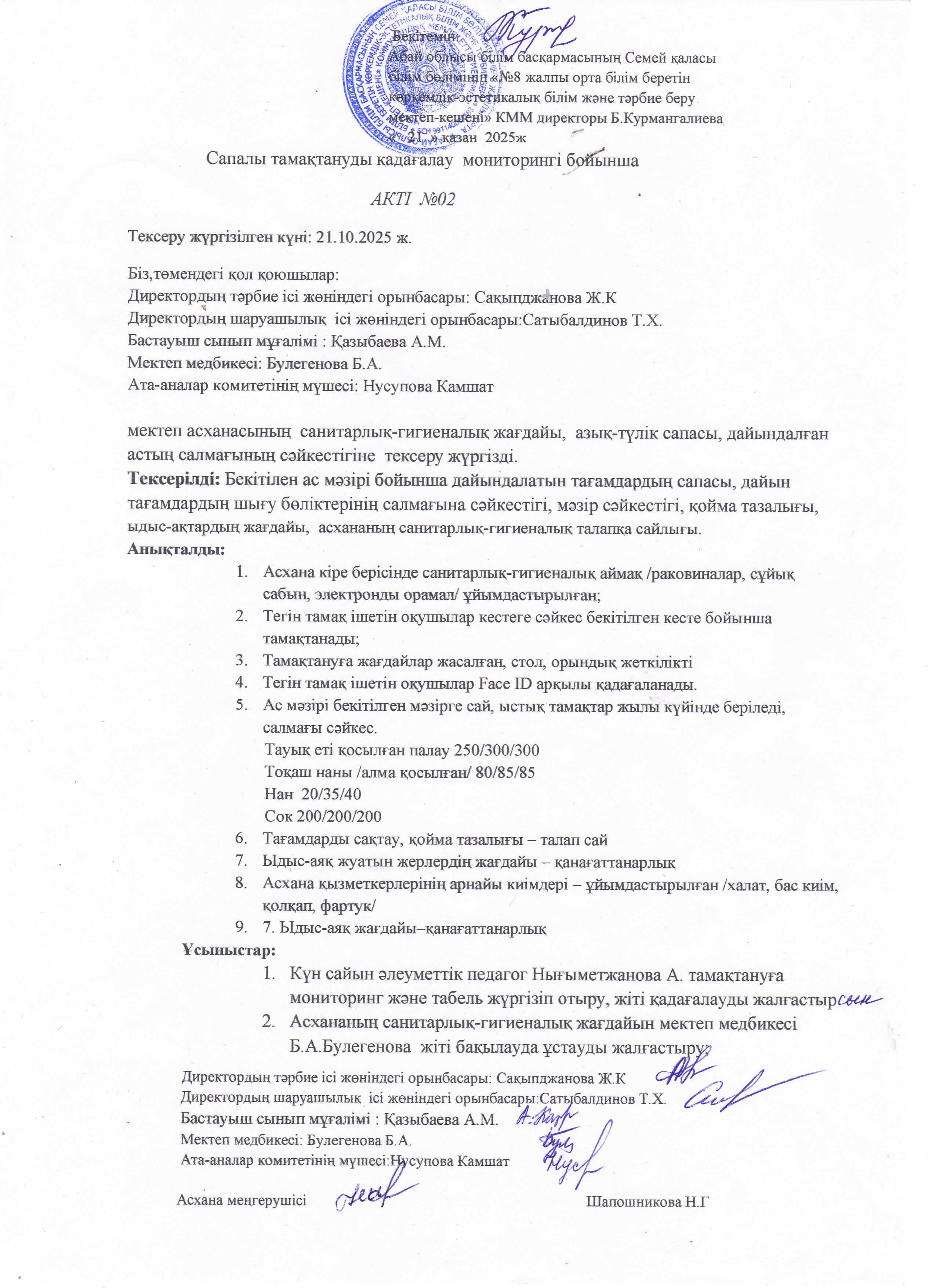 Сапалы тамақтануды қадағалау мониторингі бойынша