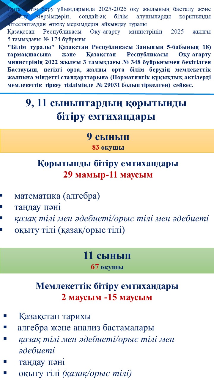 Қорытынды аттестаттау 2025-2026 оқу жылы